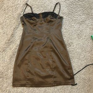 Brown w Black lace silk dress